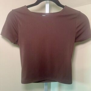 Express Body Contour Chocolate Brown Crop Top‎ Short Sleeve XS Fitted Casual